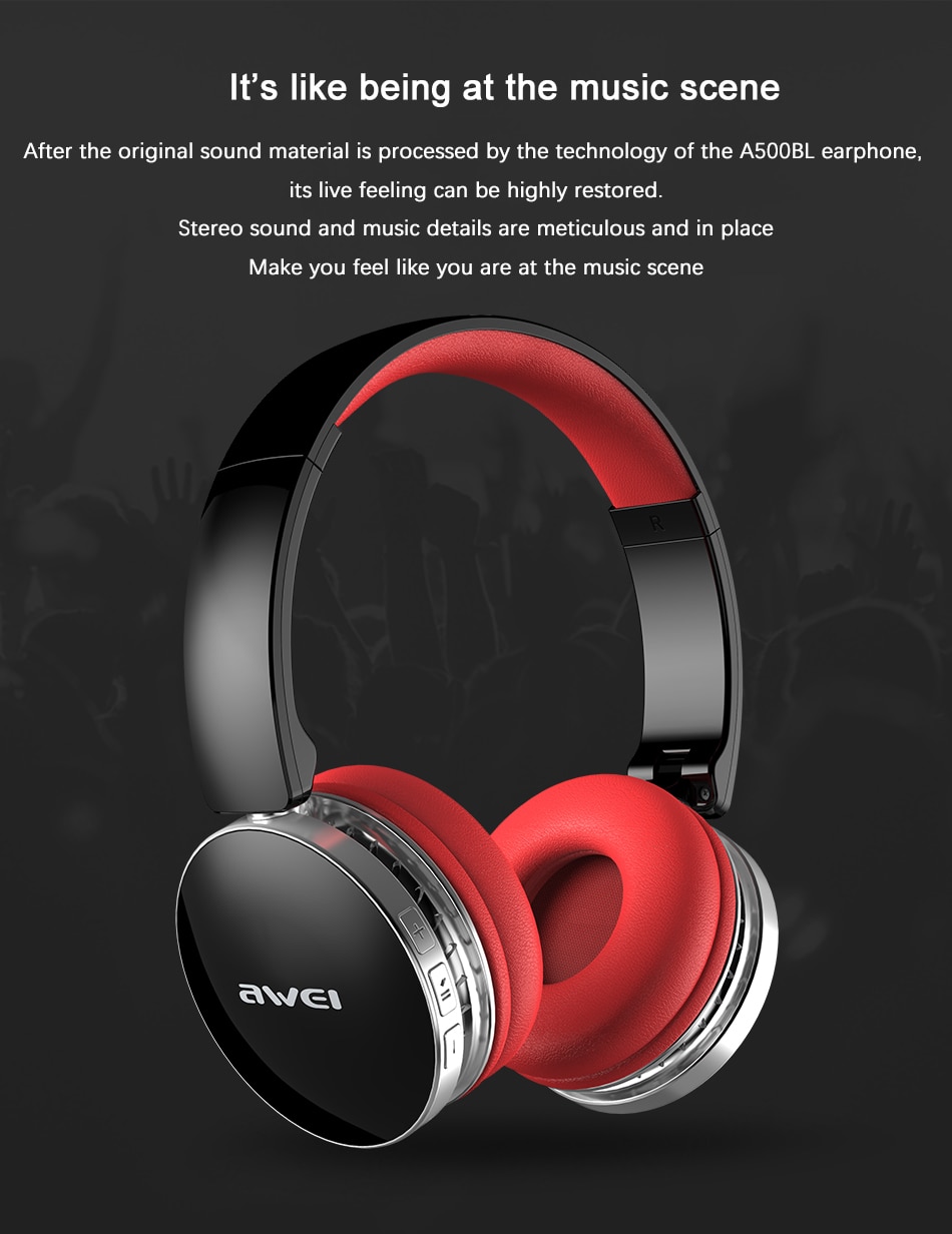 Ασύρματα & Ενσύρματα On-Ear Ακουστικά AWEI A500BL Bluetooth Headphones Aux, Handsfree με Μικρόφωνο - Foldable Wireless Headset Noise Canceling